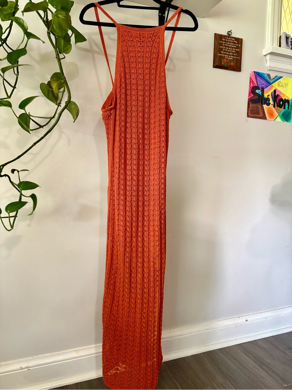 Massimo Dutti Orange Crochet Maxi Dress with Slim Straps
